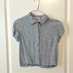 Vintage Light Blue Floral Button-Down Shirt